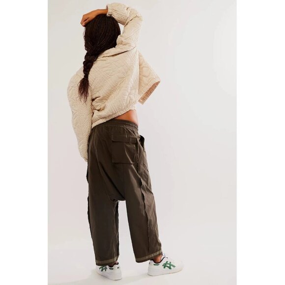 FREE PEOPLE Asparagus Inside Out Jogger Pants Wide Leg Crop Khaki Women's Small - Picture 15 of 16